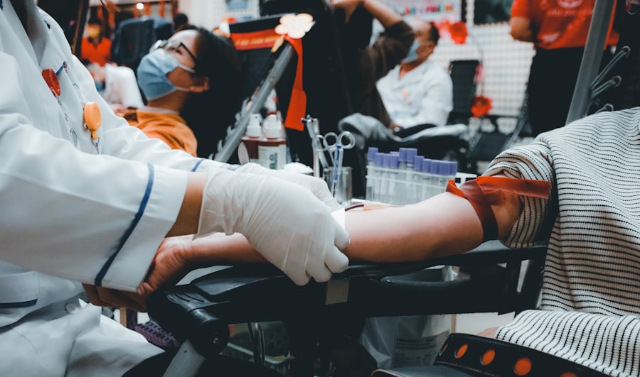 Blood sample being collected from a patient's arm for laboratory testing